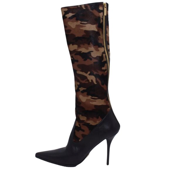 Michael Kors Camo Calf Hair Black Leather Boot Size 40 One Boot Only Not A Pair - Picture 1 of 11